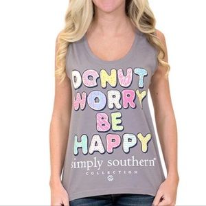 Simply Southern Tank Top “Donut Worry Be Happy” Tee Grey Small